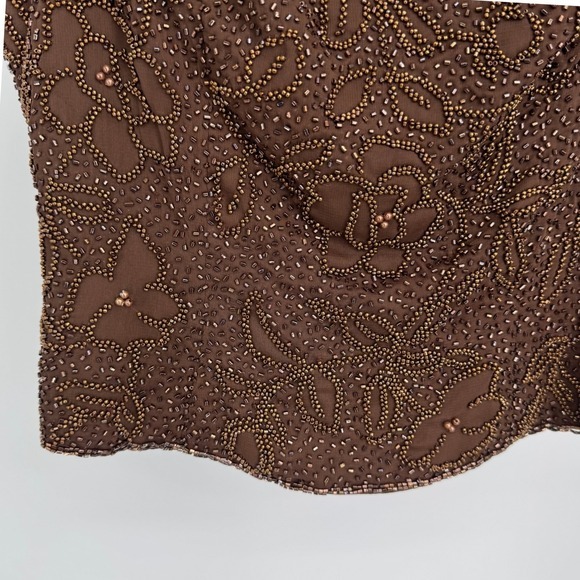 Ensembles Beaded Bustier Top Size 4 Brown Floral Sequin Formal Y2K Glam Cocktail - Picture 5 of 11